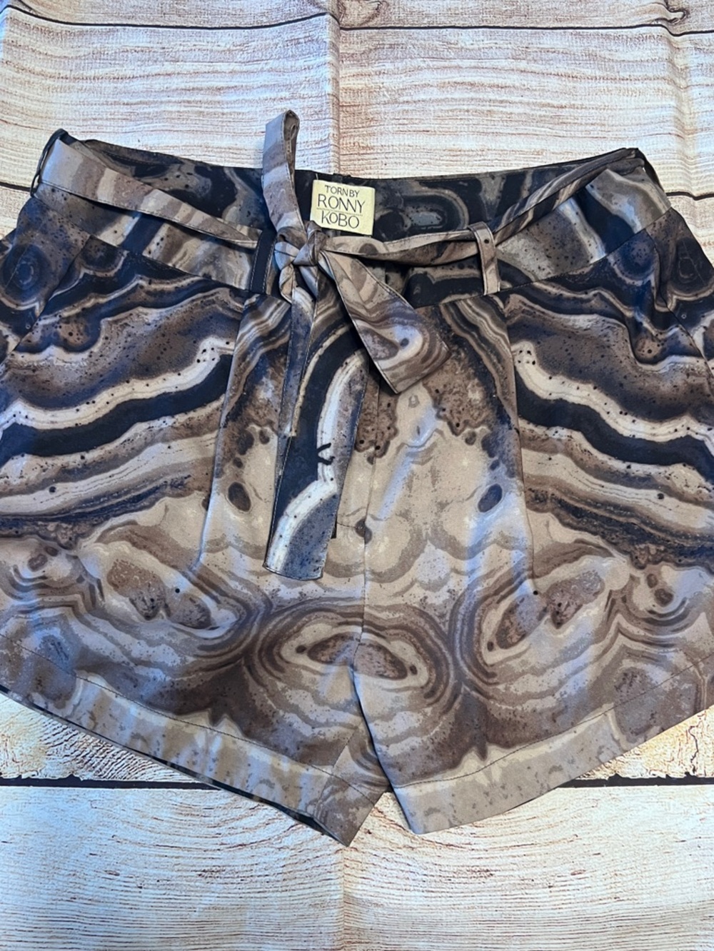 Ronny Kobo Collection Brown Marble Print Tie-Waist Women's Shorts